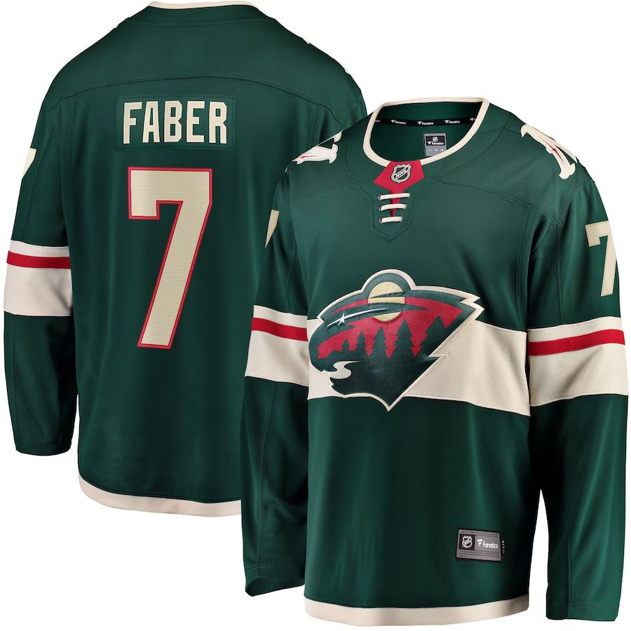Men Minnesota Wild 7 Brock Faber Fanatics Branded Green Home Breakaway Player NHL Jersey
